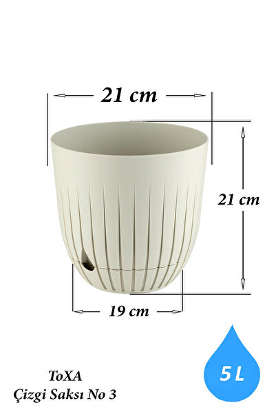 ToXA Çizgi Saksı 5 Litre Plastik Delikli Tabaklı Çiçek Saksısı