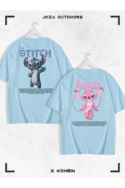 Joza Outdoors Tricou unisex Lilo & Angel Combinație de culori 2 buc Set imprimat pe spate