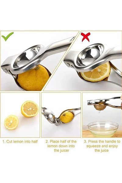 COOYA Stainless Steel Lemon Squeezer, Manual Citrus Press Juicer with Silicone Handles