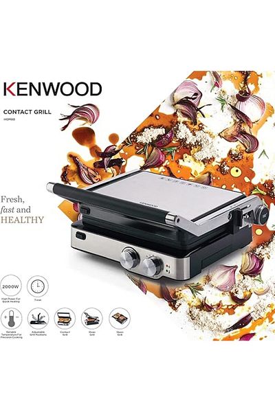 Kenwood شواية صحية، ٢٠٠٠ واط، أوضاع شواء قابلة للتعديل، فتحة شواية ١٨٠ درجة، HGM80.000SS، فولاذ