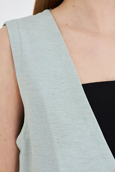 armonika Women's Mint V-Neck Single Button Oversize Vest Arm-25Y 001036