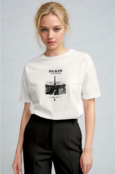 Millionaire Women's Ecru White Paris Regular Fit Regular Fit T-Shirt