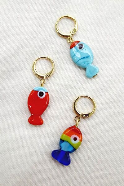 PETEK AKSESUAR Set of 3 Murano Handmade Glass Fish Earrings