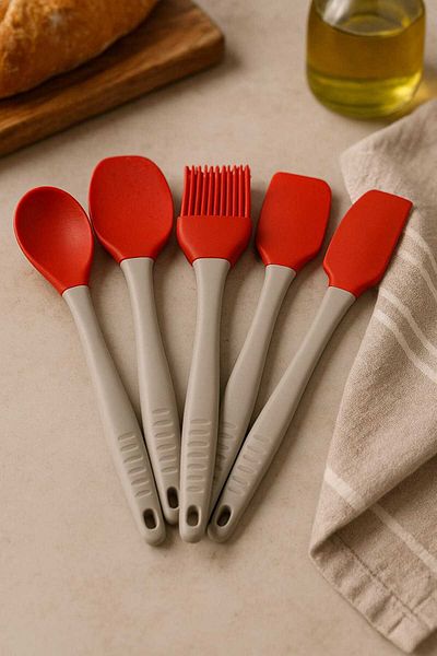 CKM silikon Set of 5 Silicone Spatula Spoon Brush Set Kitchen Utensils
