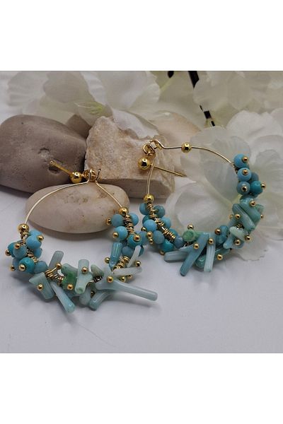 azra takı tasarım Coral Handmade,Blue Authentic Dangle Women's Earrings