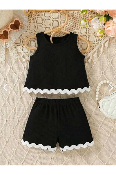 renkli diyar Girls' Bottom Top Suit Sleeveless and Shorts Two-Piece Set for Daily Beauty