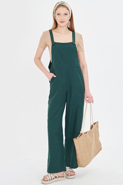 armonika Women's Emerald Pocket Wide Leg Gardener Overalls Arm-25Y 001043
