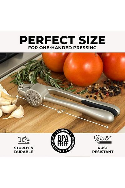 COOYA Premium Garlic Press Set - 3-Piece Mincer with Peeler & Cleaning Brush (Silver)