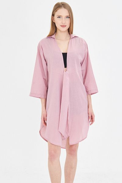 armonika Cămașă kimono de lungime midi din țesătură subțire de in pentru femei Dusty Rose