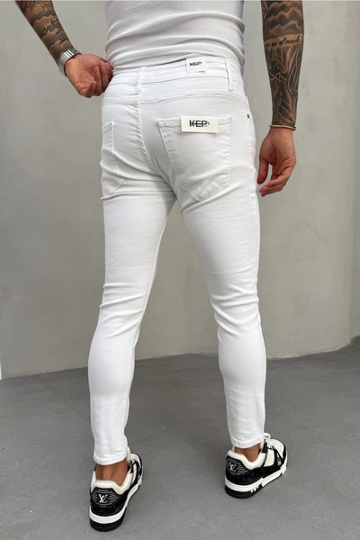 MADZEYMODA Men's White Slim Fit Lycra Denim Fabric Jean Jeans Trousers Ke-355