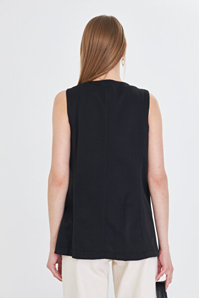 armonika Жіночий чорний жилет з V-подібним коміром та одним ґудзиком Oversize ARM-25Y001036