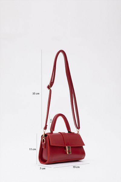 SHAKA Shk109 Model Red Faux Leather Women's Dress - Adjustable Strap, Snap Fastener, Arm and Shoulder Bag