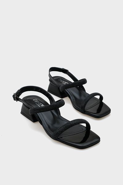 Capone Outfitters Sandały damskie Coral Blunt Toe Stoned Double Thick Strap Short Heeled ze skóry lakierowanej