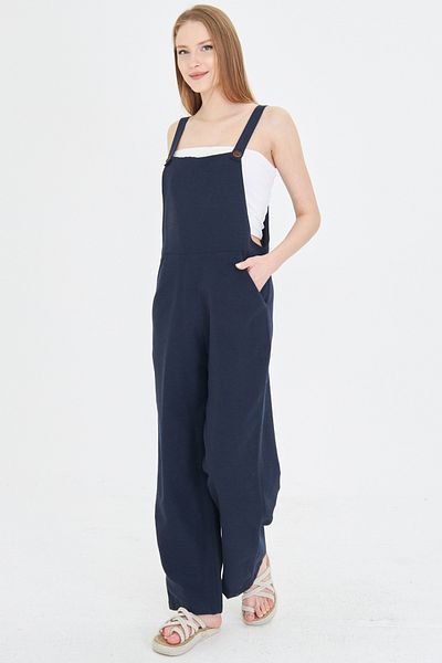 armonika Women's Navy Blue Pocket Wide Leg Gardener Overalls Arm-25Y 001043