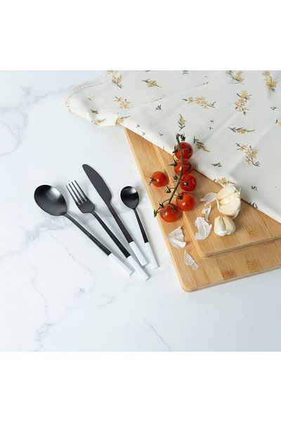 VAV GET 16-Piece Flatware Cutlery Set Service for 4 People, Elegant & Durable, Black And White.