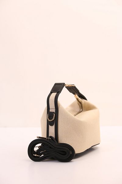 byFOX Fashion Hand, Shoulder and Crossbody Bag with Straw Detailed Linen Fabric