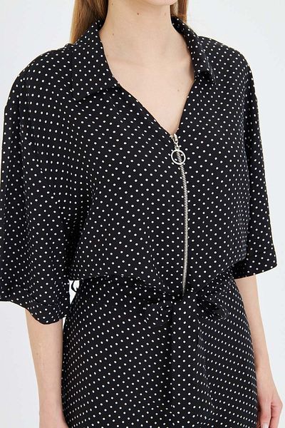 armonika Women's Black Waist Belted Short Sleeve Pocket Wide Leg Jumpsuit
