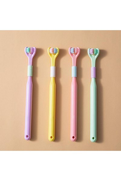 COOYA 4-pcs Set of 3-sided Toothbrush for Adults and Youth,Soft for Comprehensive Care of Teeth and Gums