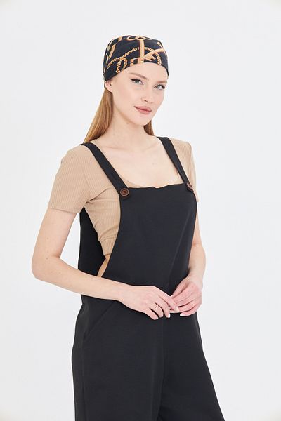 armonika Women's Black Pocket Wide Leg Gardener Overalls Arm-25Y 001043