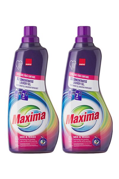 Sano Detergent de rufe concentrat Maxima 2x Mix & Wash, gel, 60 de spălări, 1,5 l x 2 buc.
