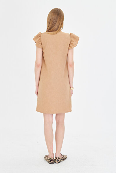 armonika Γυναικείο φόρεμα με λαιμόκοψη V με βιζόν με λεπτομέρεια με βολάν ARM-25Y 001022