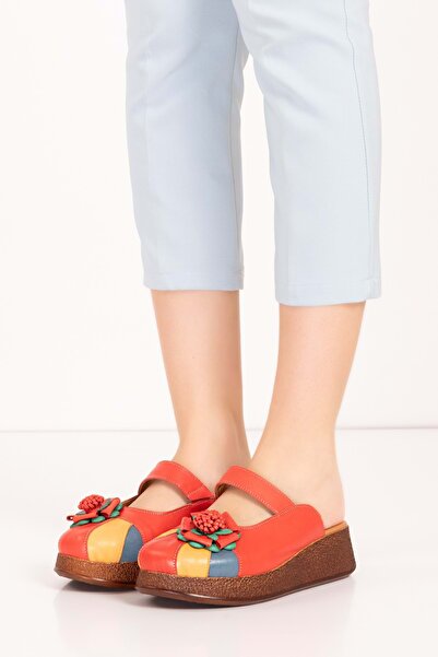 Gondol Hakiki Deri Çiçek Detaylı Sabo Terlik Mlk.3228