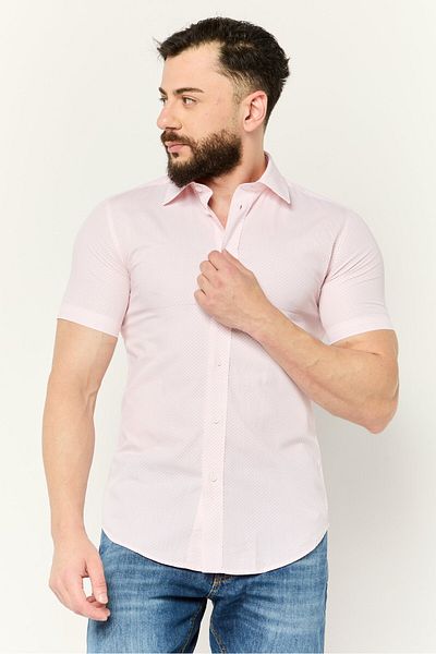 Esprit Men Slim Fit Allover Print Short Sleeves Casual Shirt, Pink