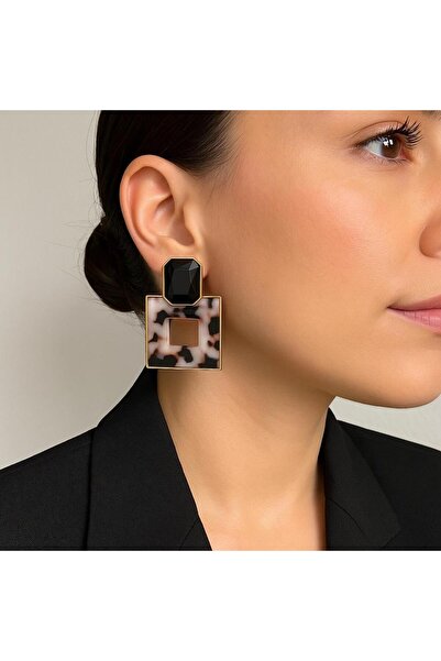 H&S AKSESUAR KARE ZR MODEL LEOPARLI AKRİLİK KÜPE