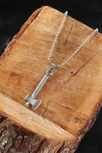 E BULURUM Silver Color Axe Men's Necklace