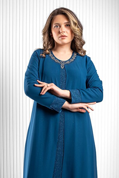 SUBU TASARIM Камінь Друк Детальний Шифон Вечірня сукня Нафта TBSMDA2520