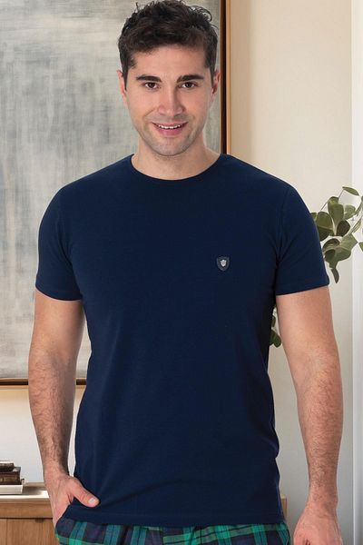 Mecit Pijama Ανδρικό μπλουζάκι Mecit 3010 Navy Blue - Λαιμόκοψη, κοντό μανίκι, βαμβακερό Lycra