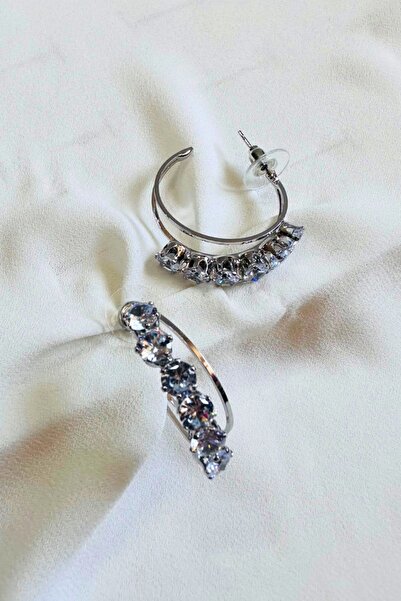 PETEK AKSESUAR DUBLE SIRA TAŞLI İNCE HALKA KÜPE