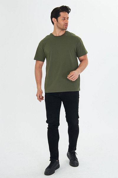 TRENDHİLL Men's Cotton Crew Neck Oversize T-Shirt Khaki 5015-H