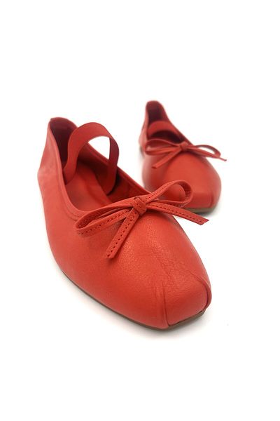 Lizizu Genuine Leather Red Mustache Bow Elastic Casual Women's Ballerinas