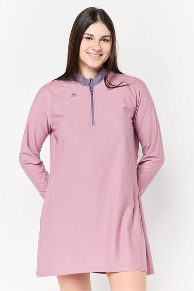 adidas بلوزة سباحة نسائية مبطنة بنصف سحاب وشعار العلامة التجارية، لون أرجواني