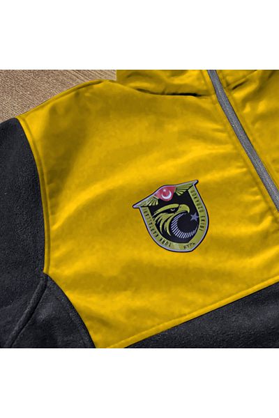 Crea Eymer Wear Σχέδιο Τουρκικών Αετών χωρίς κολλήματα με πλήρη φερμουάρ Softshell Fleece Κίτρινο-Μαύρο Συνδυασμός Χρώμα