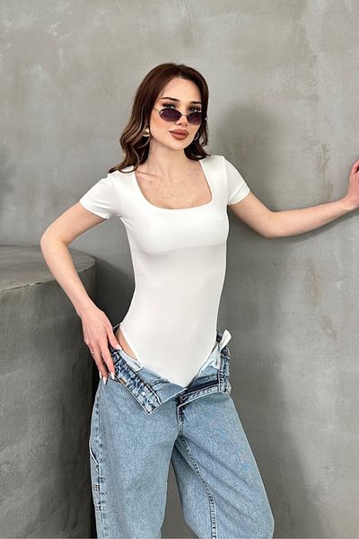 msm fashion Γυναικεία κοντομάνικη μπλούζα με τετράγωνο γιακά με κουμπωτά στο κάτω μέρος