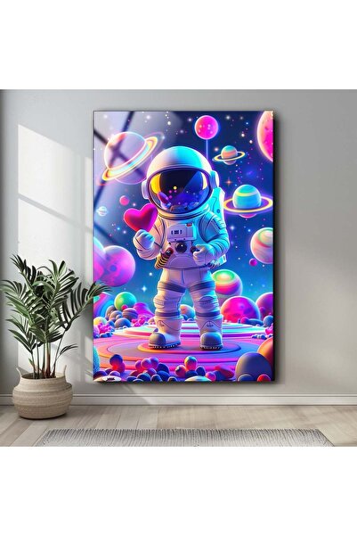 seZZeon Decor de perete astronaut, pictură modernă pe sticlă, decor de perete...