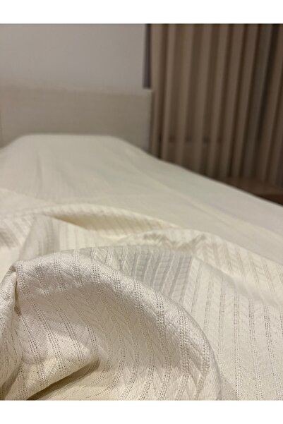 evimrenk Krem Örgü Dokulu Pike Tek Kişilik %100 Doğal Pamuk - 160 X 235