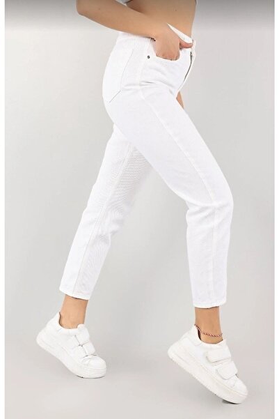 JAXEN Bt19482680 90's Women's Jeans White High Waist Stretch Fabric Mom Jeans Pants