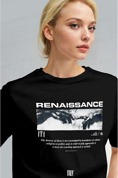 Millionaire Women's Black Renaissance Regular Fit Regular Fit T-Shirt