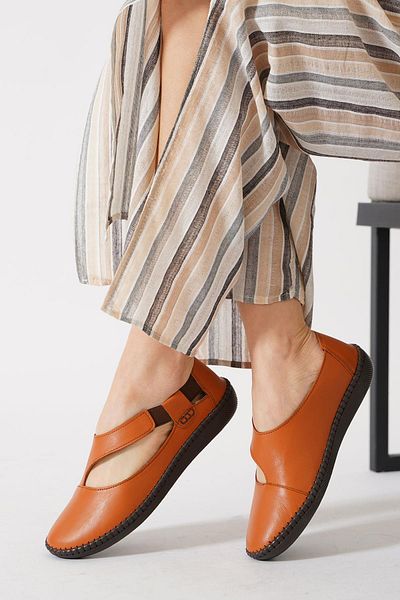 Moda Pie Pantofi de damă - Material din piele și piele maronie Cesa Side Rubber