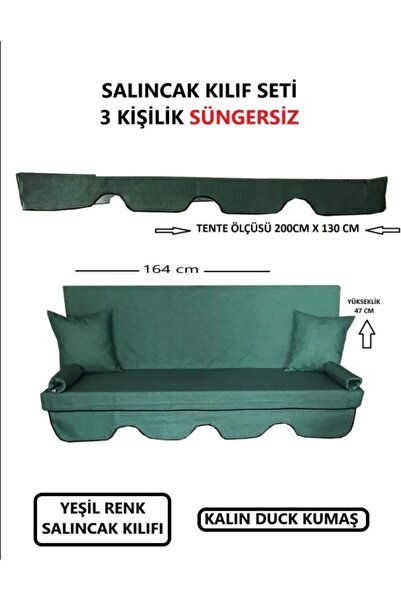 kapella 3 Kişilik Lüks Salıncak Kılıf Seti Süngersiz Düz Yeşil 164*47