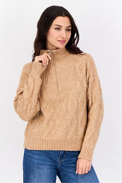 Madison + Hudson Women Turtle Neck Knitted Sweater, Tan