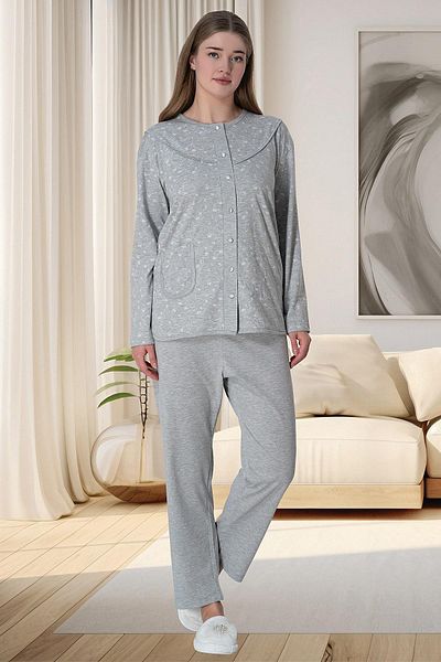 Mecit Pijama Mecit 6022 - طقم بيجامة رمادي مقاس كبير بأزرار