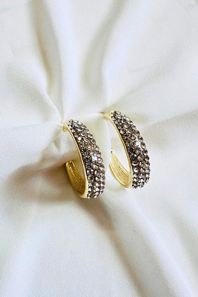 PETEK AKSESUAR 3 ROW STONES THICK HOOP EARRING