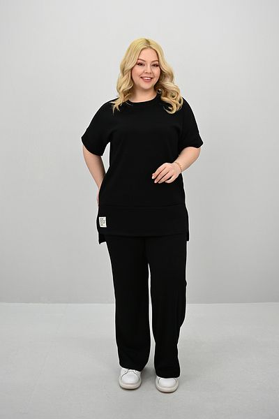 Koza Butik Дамски спортен костюм с къс ръкав и широки крачоли, размер "Плюс", 8184-25
