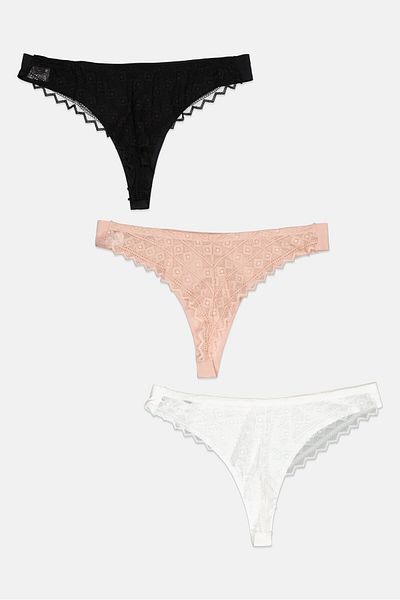 Bebe Women 3 Pieces Pack Mesh Underwear Panty, White/black
