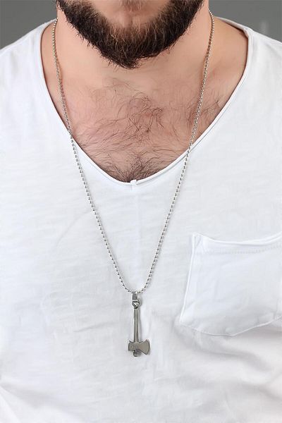E BULURUM Silver Color Axe Men's Necklace