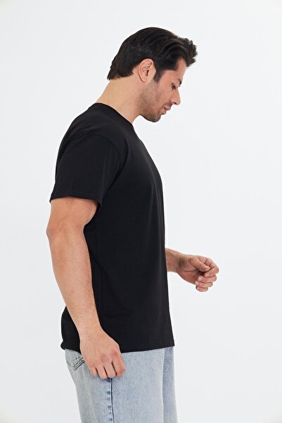 TRENDHİLL Ανδρικό μπλουζάκι από βαμβακερό λαιμόκοψη μαύρο 5015-S